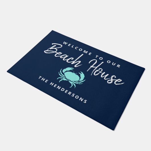 Modern Beach House Nautical Blue Blauwgroen Crab N Deurmat (Schuin)