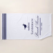 Modern Beach House Wit Marine Blauwe Sandpipers Strandlaken (Voorkant)