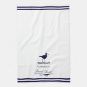 Modern Beach House Wit Marine Blauwe Sandpipers Theedoek (Verticaal)