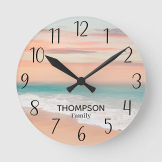 Modern Beach Ocean Blue Oranje Sky Ronde Klok