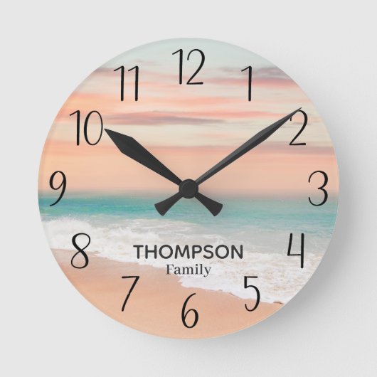 Modern Beach Ocean Blue Oranje Sky Ronde Klok (Voorkant)