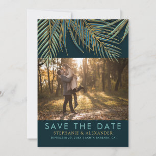 Modern Beach Palm Gold Blauwgroen groen tropisch h Save The Date
