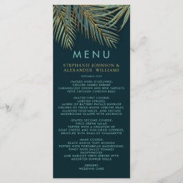 Modern Beach Palm Gold Blauwgroen Tropische bruilo Menu
