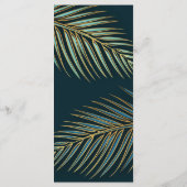 Modern Beach Palm Gold Blauwgroen Tropische bruilo Menu (Achterkant)
