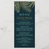 Modern Beach Palm Gold Blauwgroen Tropische bruilo Menu (Voorkant)