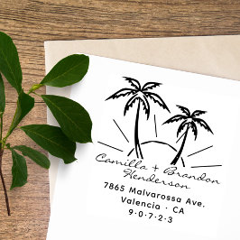 Modern Beach Palm Trees Sun Custom Return Address Rubberstempel