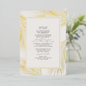 Modern Beach Palm Wedding Ivory Gold Folie Uitnodiging (Staand Voorkant)