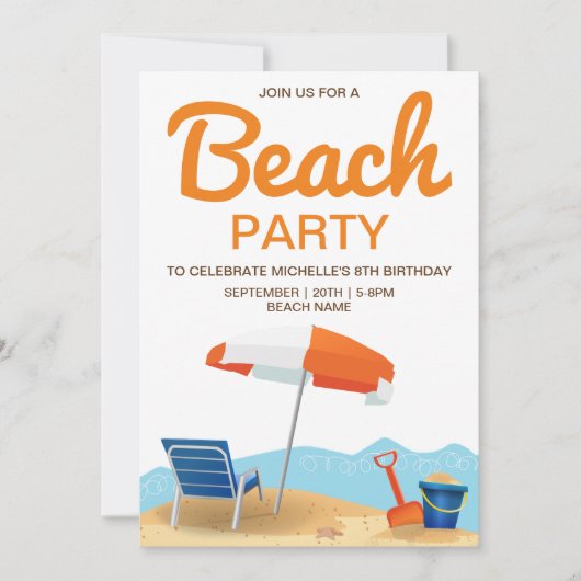 Modern Beach Party Kids Verjaardagsfeest Kaart (Voorkant)