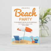 Modern Beach Party Kids Verjaardagsfeest Kaart (Staand voorkant)