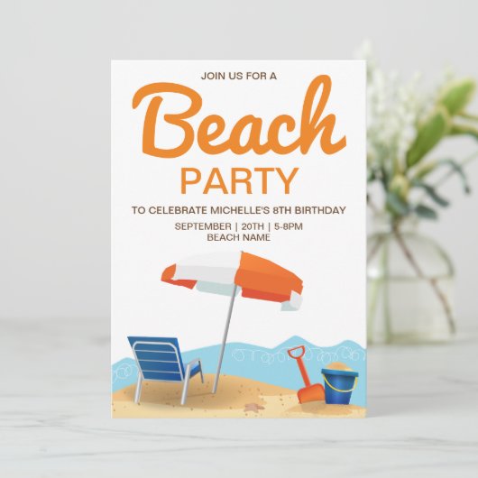 Modern Beach Party Kids Verjaardagsfeest Kaart (Staand voorkant)