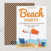 Modern Beach Party Kids Verjaardagsfeest Kaart (Voorkant / Achterkant)