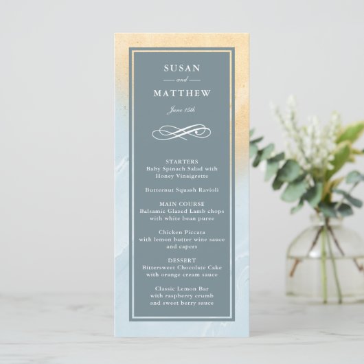 Modern Beach Sand & Ocean Menu Kaart (Staand voorkant)