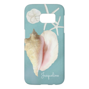 Modern Beach Seashell Conch Shell Starfish Art Samsung Galaxy S7 Hoesje