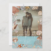 Modern Beach Seashell Lijst Foto Aqua Bruiloft Save The Date (Voorkant)