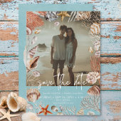 Modern Beach Seashell Lijst Foto Aqua Bruiloft Save The Date