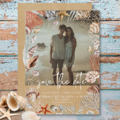 Modern Beach Seashell Lijst Foto Zand Bruiloft Save The Date