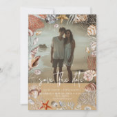 Modern Beach Seashell Lijst Foto Zand Bruiloft Save The Date (Voorkant)