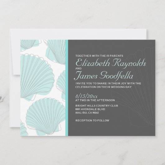 Modern Beach Seashells Destination Wedding Invites Kaart (Voorkant)