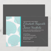 Modern Beach Seashells Destination Wedding Invites Kaart (Voorkant / Achterkant)