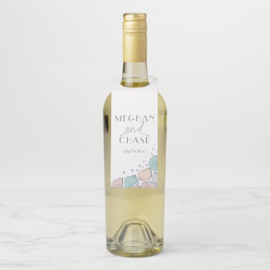 Modern Beach Seashells Koraal en Blauwgroen Flessenhanger (Op fles)