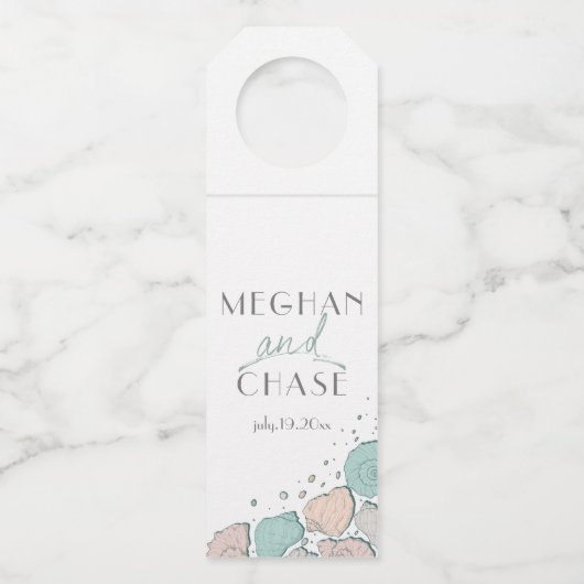 Modern Beach Seashells Koraal en Blauwgroen Flessenhanger (Voorkant)