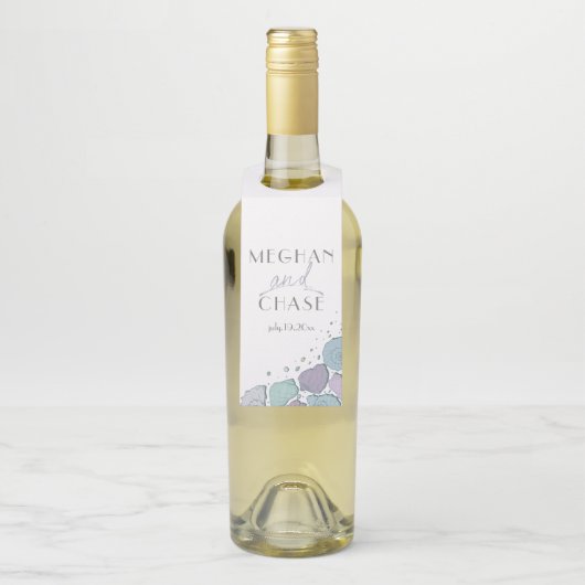 Modern Beach Seashells Lila en stoffig blauw Flessenhanger (Op fles)