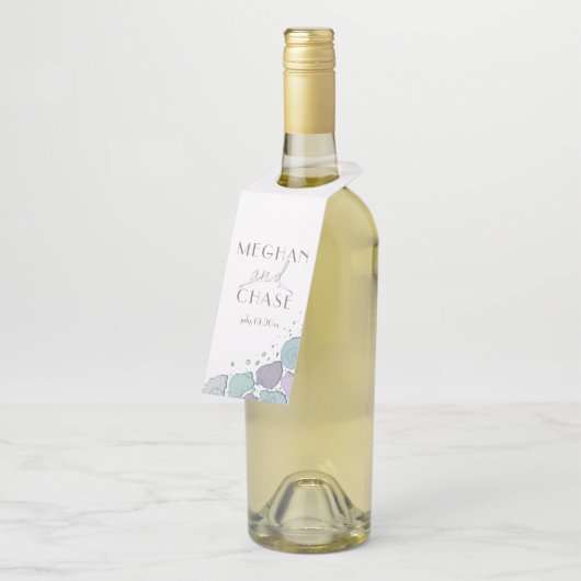 Modern Beach Seashells Lila en stoffig blauw Flessenhanger (Schuin)