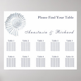 Modern Beach Shell 10 Table Wedding Seating Chart Poster