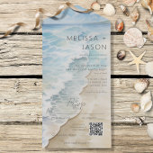 Modern Beach Shoreline Coastal QR Code All In One Uitnodiging