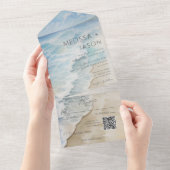 Modern Beach Shoreline Coastal QR Code All In One Uitnodiging (Afscheurbaar)
