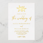 Modern Beach Starfish Coastal Script Weddenschap Folie Uitnodiging (Voorkant)