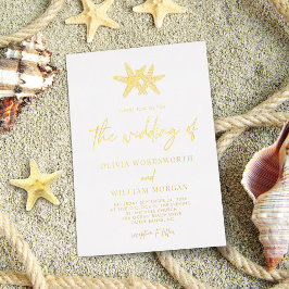 Modern Beach Starfish Coastal Script Weddenschap Folie Uitnodiging