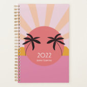 Modern beach sunrise palm tree pink 2023 planner (Voorkant)