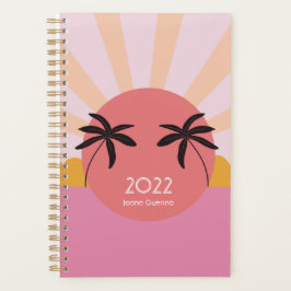 Modern beach sunrise palm tree pink 2023 planner