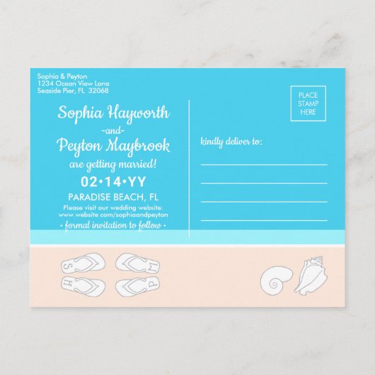 Modern Beach Unique Monogram Weddenschap Save the Aankondigingskaart (Achterkant)