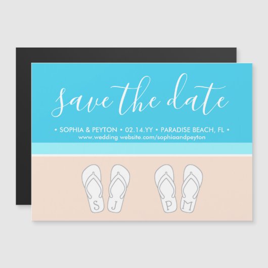 Modern Beach Unique Monogram Weddenschap Save the Magnetische Uitnodiging (Voorkant / Achterkant)