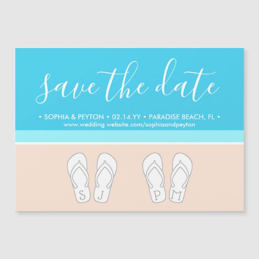 Modern Beach Unique Monogram Weddenschap Save the Magnetische Uitnodiging (Voorkant)