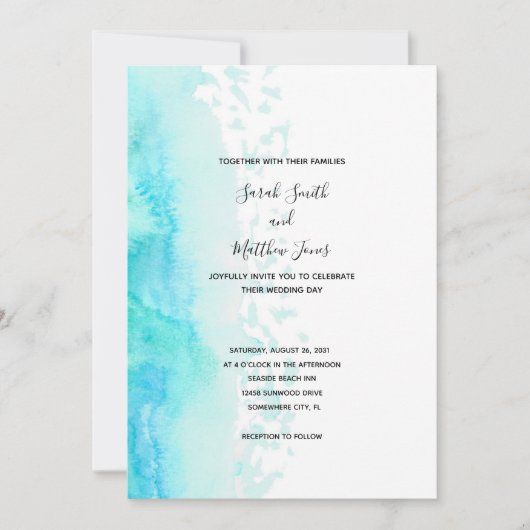 Modern Beach Waterverf Design Wedding Invitation Kaart (Voorkant)