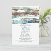 Modern Beach Waterverf Splash Engagement Party Kaart (Staand voorkant)