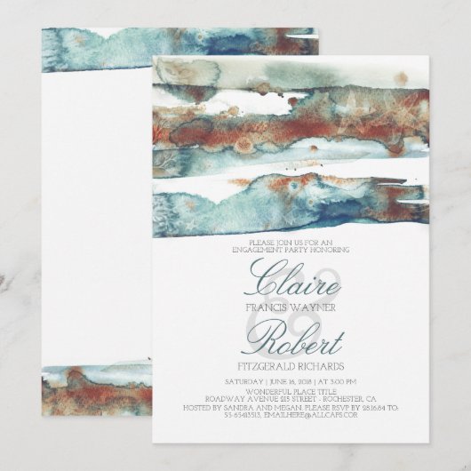Modern Beach Waterverf Splash Engagement Party Kaart (Voorkant / Achterkant)