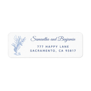 Modern Beach Wedding Blue en White Return Address Etiket