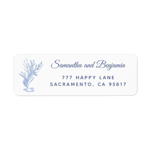 Modern Beach Wedding Blue en White Return Address Etiket (Voorkant)