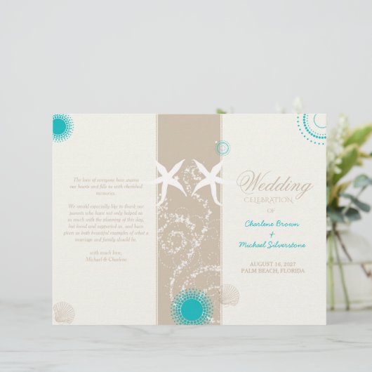 Modern Beach Wedding Celebration Bi Fold Programme (Staand voorkant)