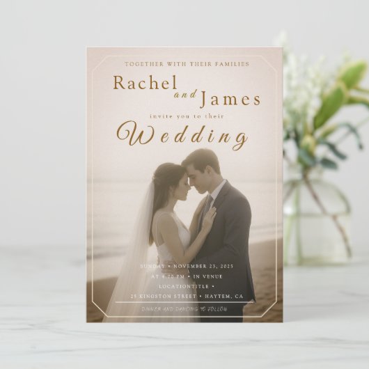 Modern Beach Wedding Invitation with QR Code Kaart (Staand voorkant)