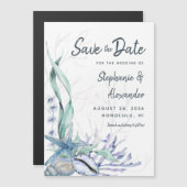 Modern Beach Wedding Waterverf Blauw Save the Date Magnetische Uitnodiging (Voorkant / Achterkant)