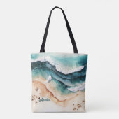 Modern Beach Zee Waves Zeezand Tote Bag (Achterkant)