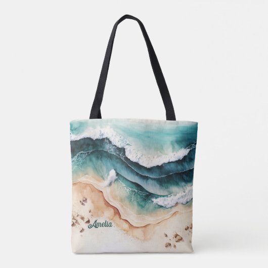 Modern Beach Zee Waves Zeezand Tote Bag (Achterkant)