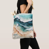 Modern Beach Zee Waves Zeezand Tote Bag (Dichtbij)