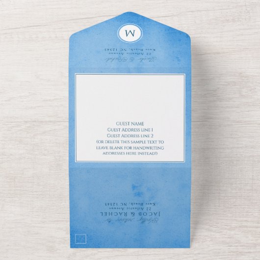 Modern Beachy Ocean Blue Summer Wedding All In One Uitnodiging (Buitenkant)