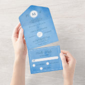 Modern Beachy Ocean Blue Summer Wedding All In One Uitnodiging (Afscheurbaar)